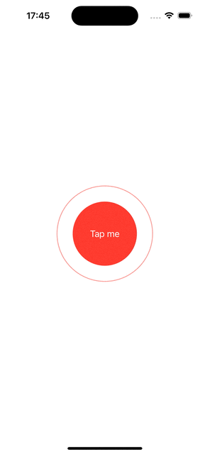 Gif of the execution of the previous code. A circle is pulsing outside the circular button through an almost automatic animation