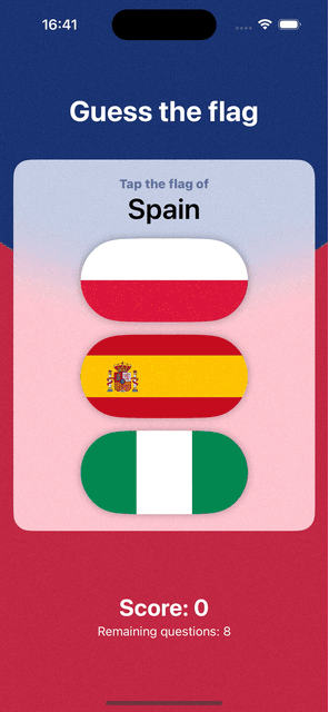 GuessTheFlag app with animation for when the user tap on flags