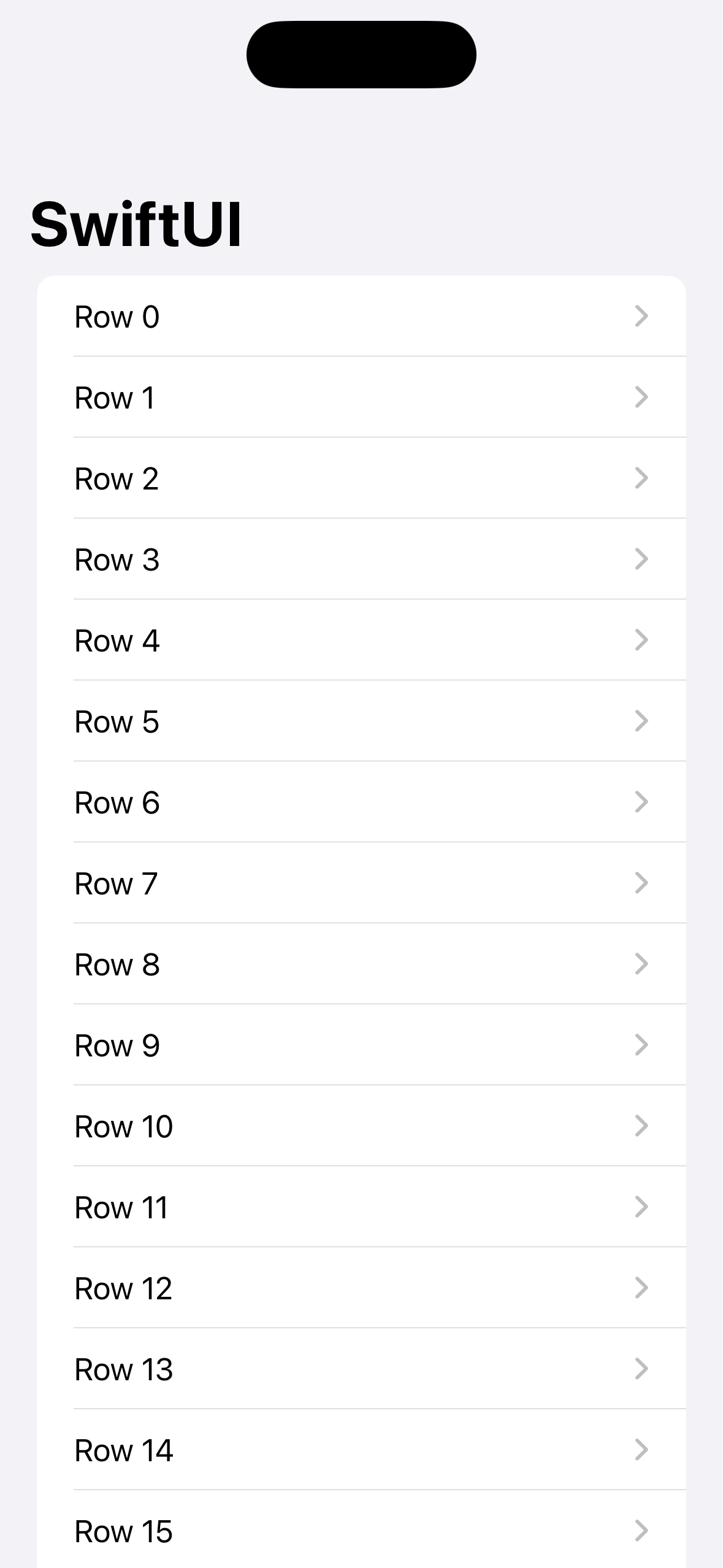 A list with elements as Row #