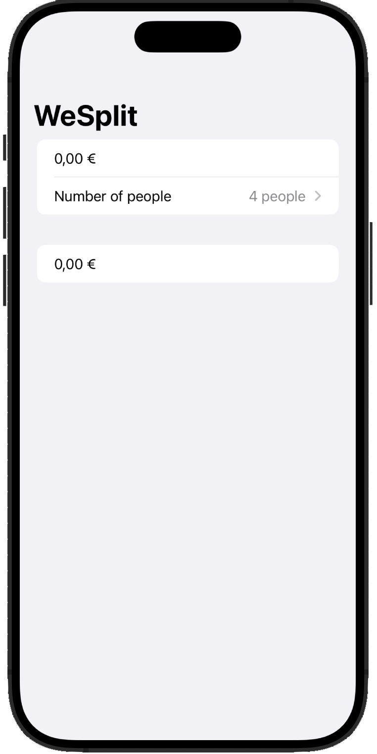 Second implementation of the WeSplit app rendered in the canvas. There is just a textField to input numbers (the check amount)