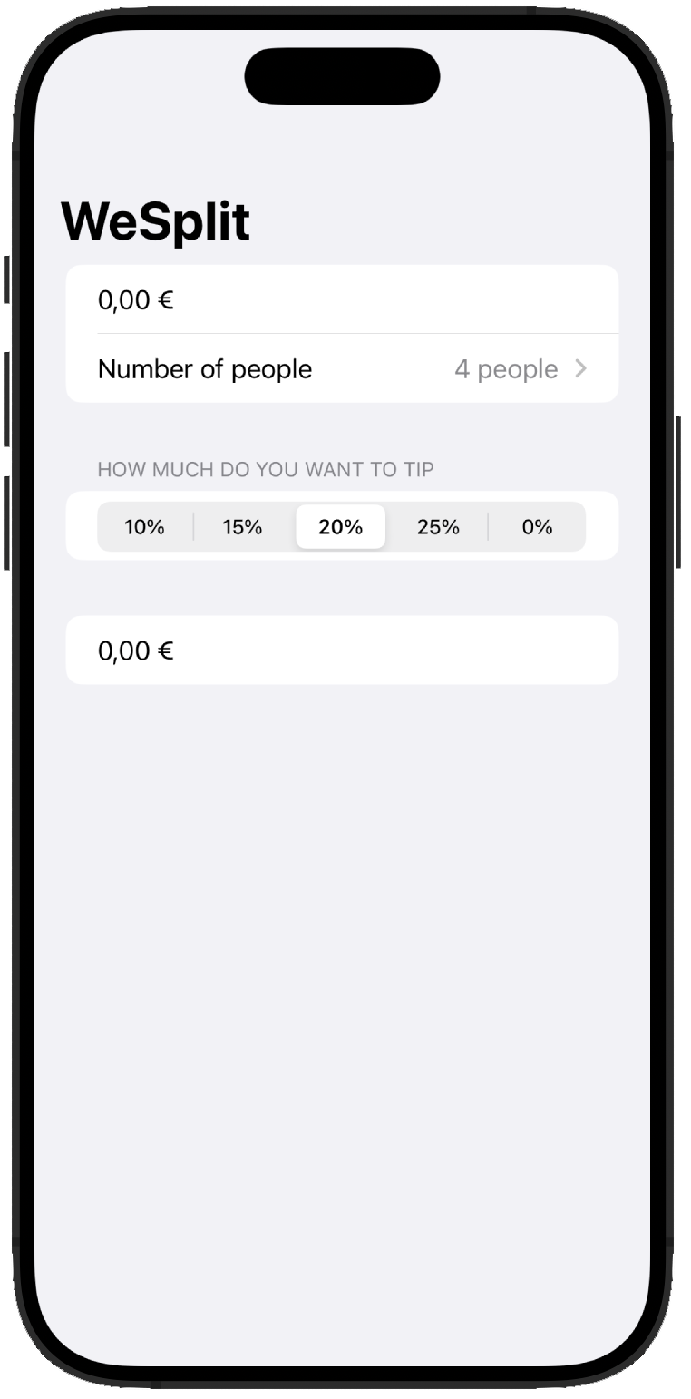 Third implementation of the WeSplit app rendered in the canvas. There is just a textField to input numbers (the check amount)